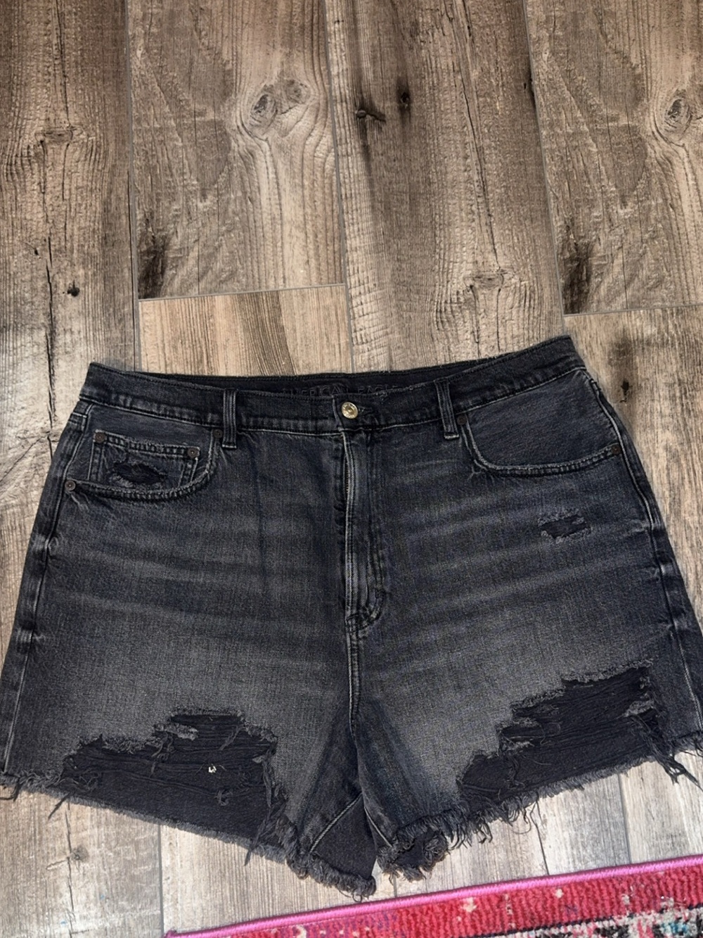 American Eagle Outfitters Black Distressed High-Rise Denim Shorts
